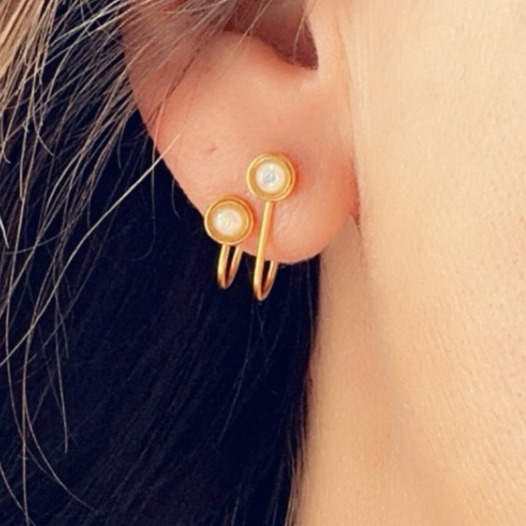 14k Vermeil Gold Semi Precious Double Opal Earrings - Picture 17 of 17